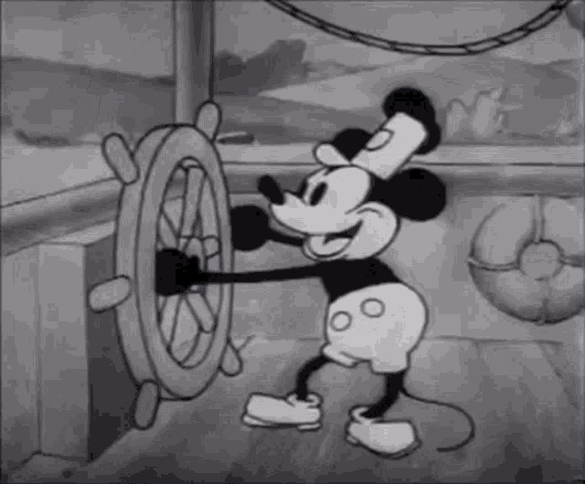 Screen grab of Mickey Mouse from the movie Steamboat Willie