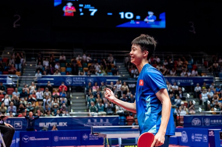 Hong Kong table tennis player celebrating